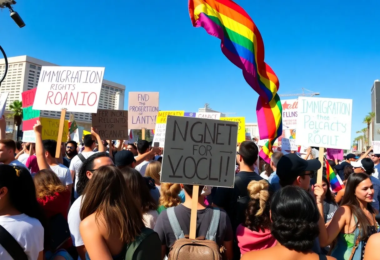 Crowd protesting for immigration and LGBTQ+ rights in Las Vegas