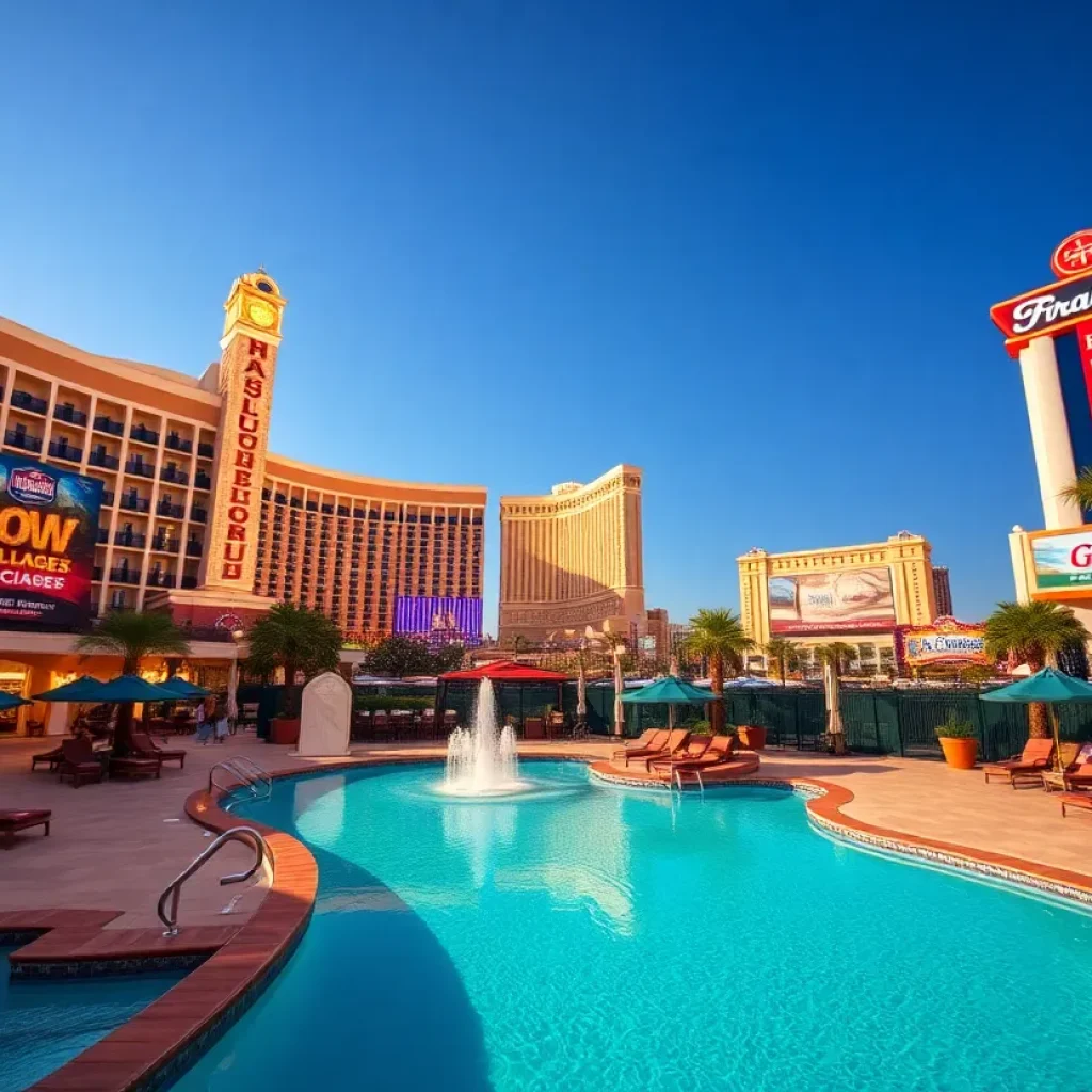 Affordability in Las Vegas resorts with promotional banners.