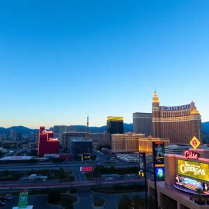 A view of the Las Vegas skyline with famous casinos