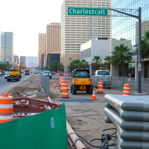 Construction workers at storm drain project site in Las Vegas