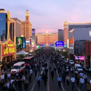 Las Vegas strip showing empty spaces amidst the bustling hotels and casinos