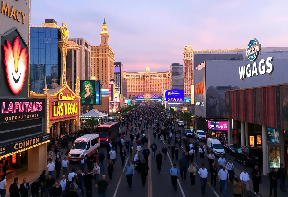 Las Vegas strip showing empty spaces amidst the bustling hotels and casinos