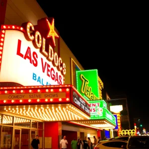 Theater marquee on the Las Vegas Strip advertising comedy shows