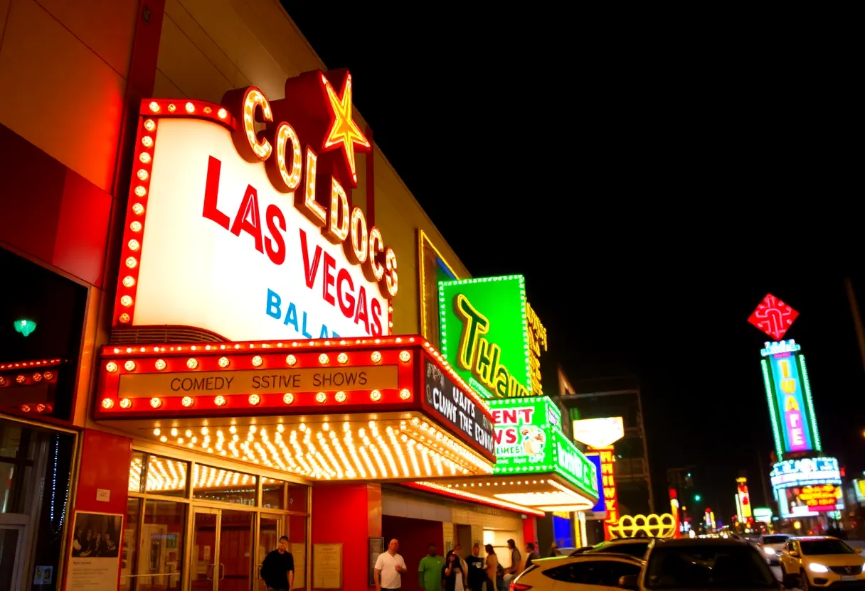 Theater marquee on the Las Vegas Strip advertising comedy shows