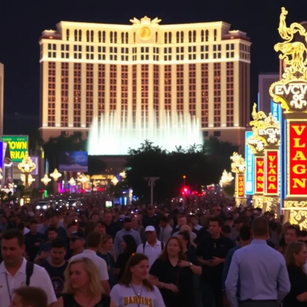 Vibrant Las Vegas Strip with Bellagio fountains