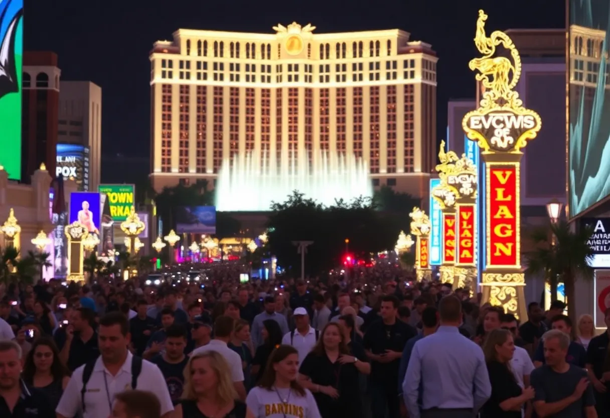 Vibrant Las Vegas Strip with Bellagio fountains
