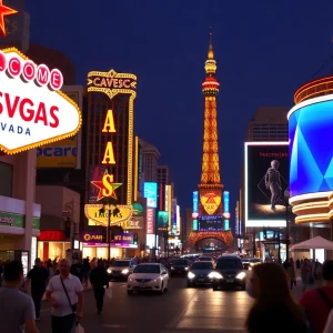 Las Vegas Strip with no crowds, reflecting decline in tourism