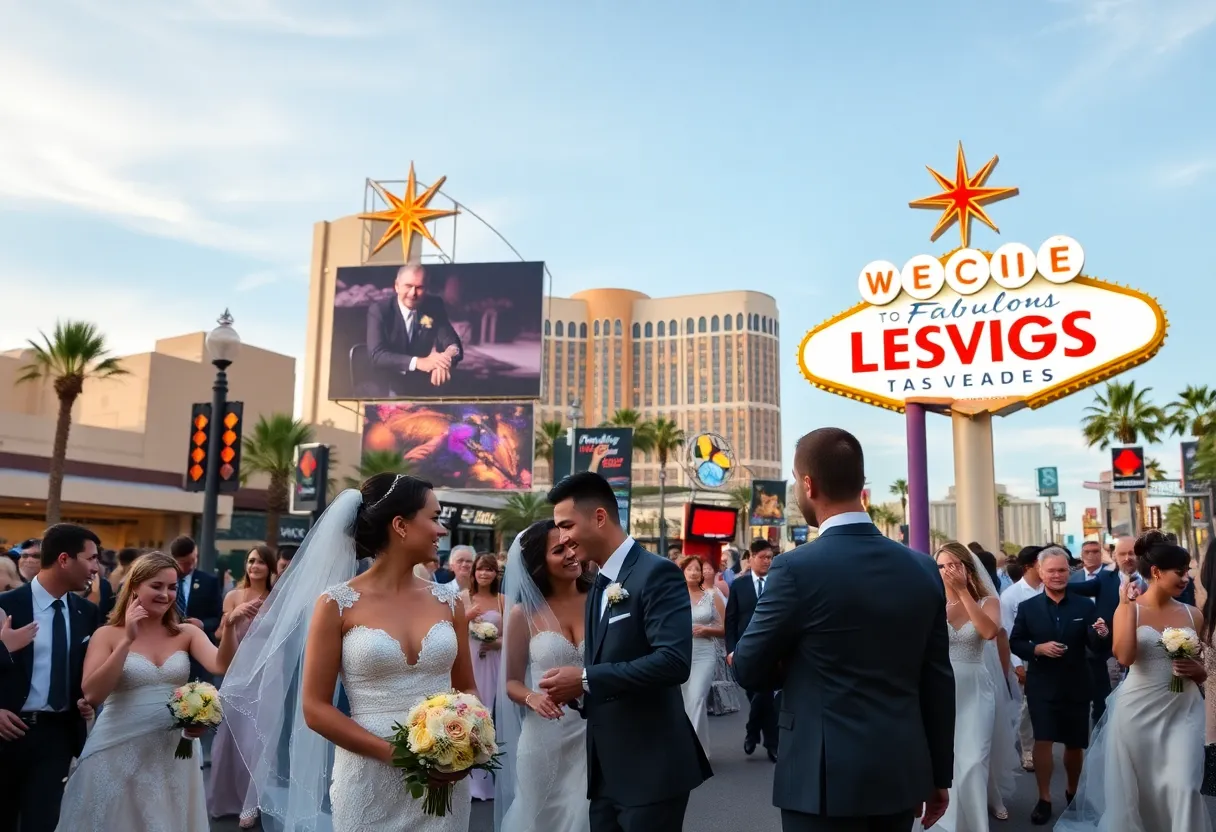 Couples celebrating marriage in Las Vegas with wedding attire