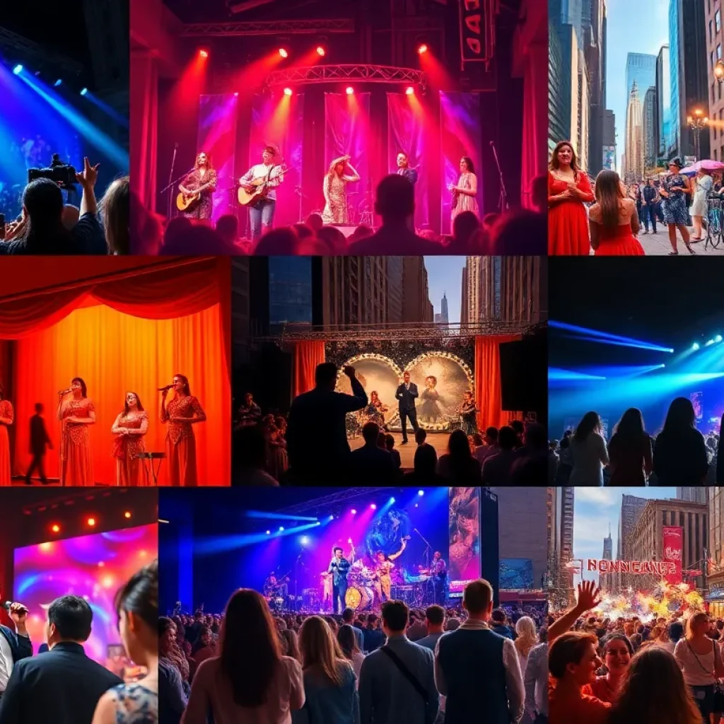 A collage of Las Vegas events including music and theater performances