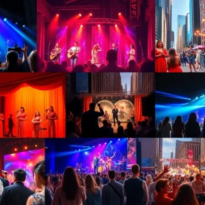 A collage of Las Vegas events including music and theater performances
