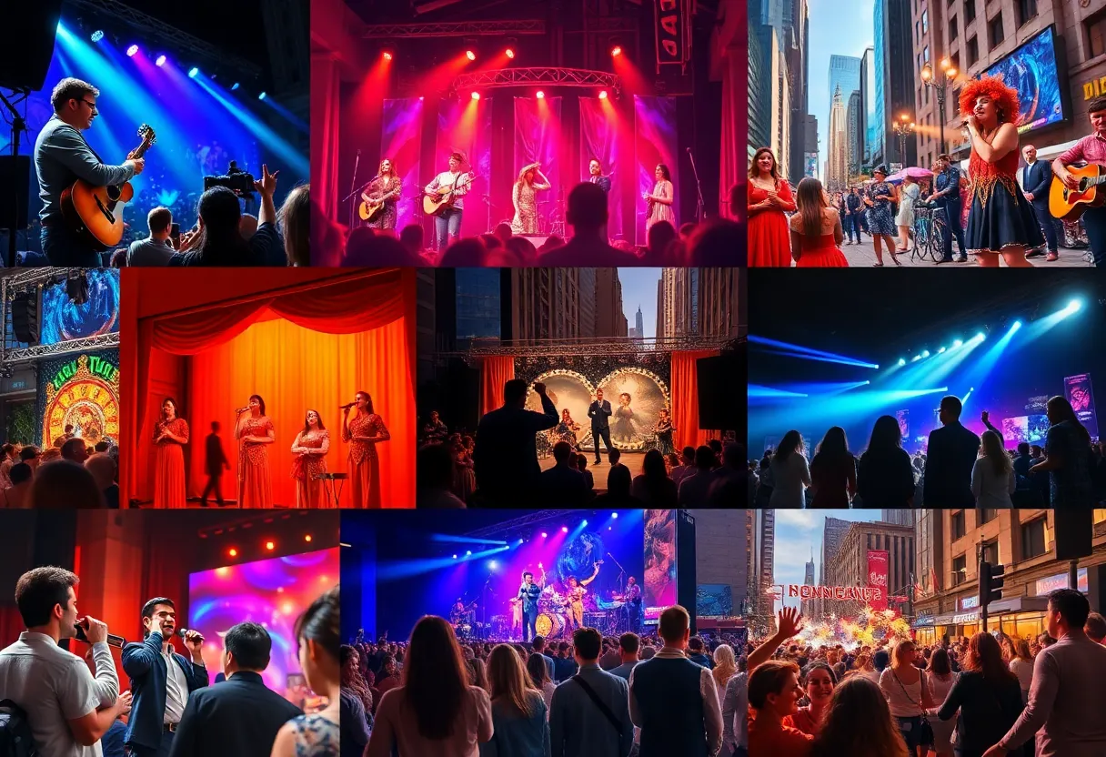 A collage of Las Vegas events including music and theater performances