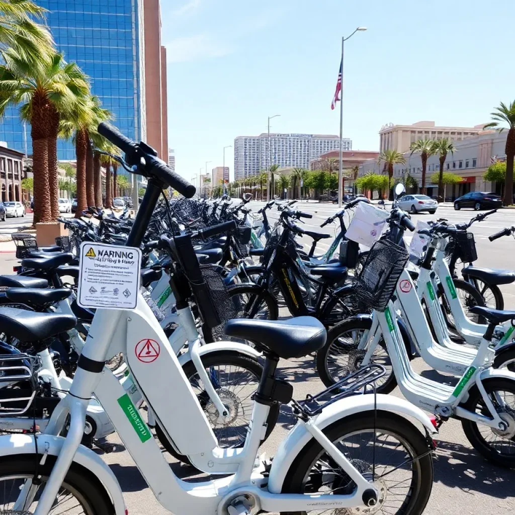E-bikes and e-scooters in Las Vegas with lithium-ion battery safety warnings