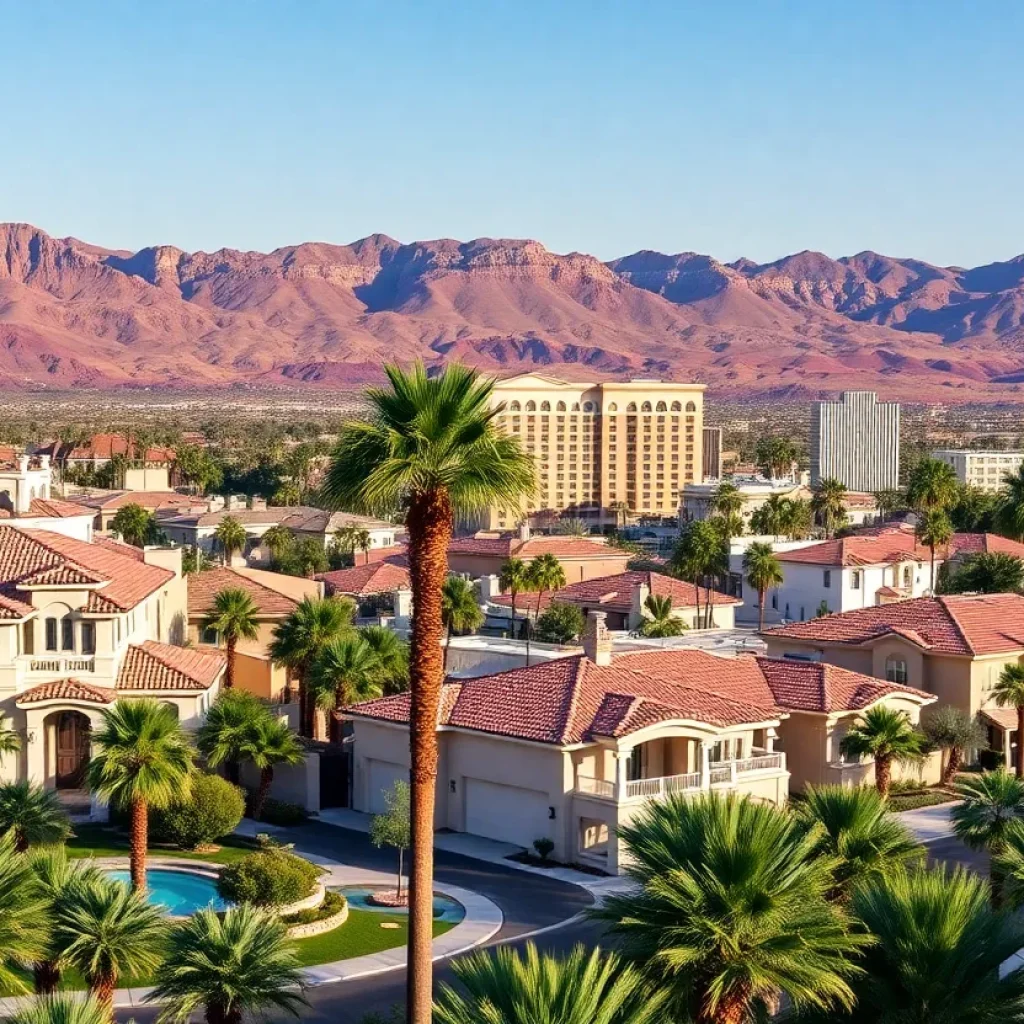 A luxurious neighborhood in Las Vegas with upscale residences.