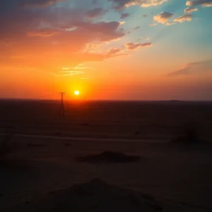 Conflict zone in the Middle East with a sunset background