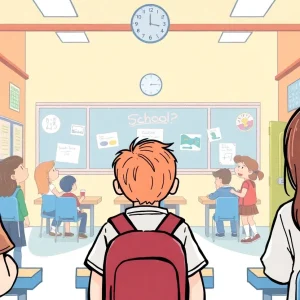 Illustration of a supportive school environment promoting anti-bullying.