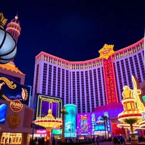 Entrance of Fontainebleau Las Vegas with gaming regulations signage