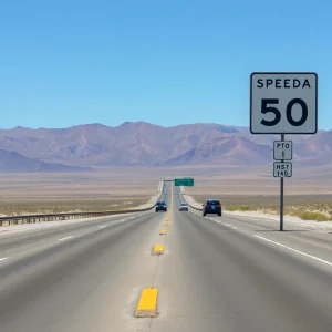 Speed limit sign on a highway in Nevada