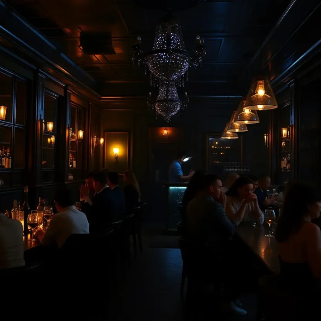 Interior view of Nocturno cocktail bar in Las Vegas with patrons enjoying drinks