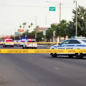 Police vehicles at a crime scene in North Las Vegas