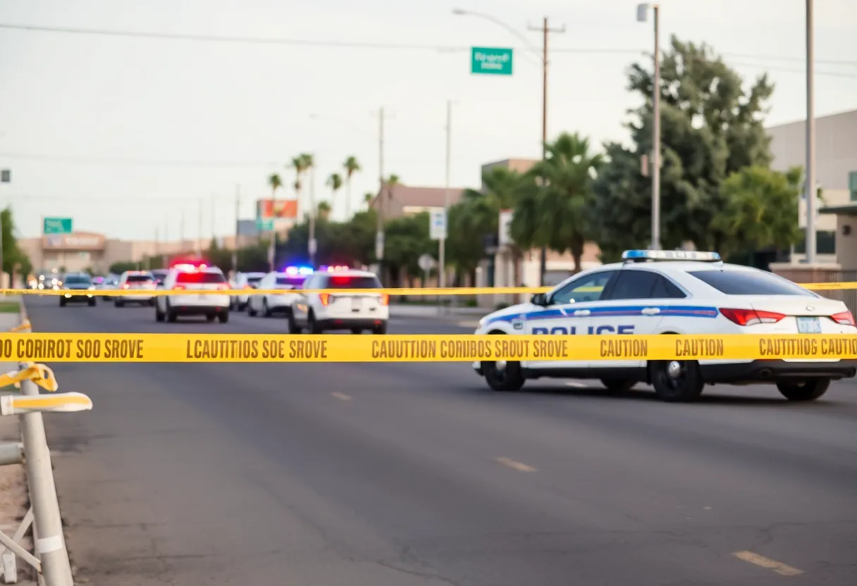 Police vehicles at a crime scene in North Las Vegas