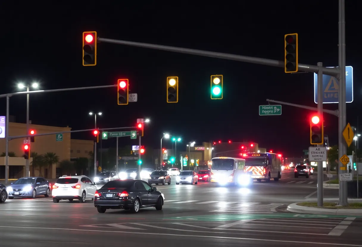 Nighttime intersection in North Las Vegas highlighting road safety concerns
