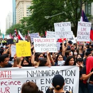 Crowd of protesters against ICE actions in Las Vegas