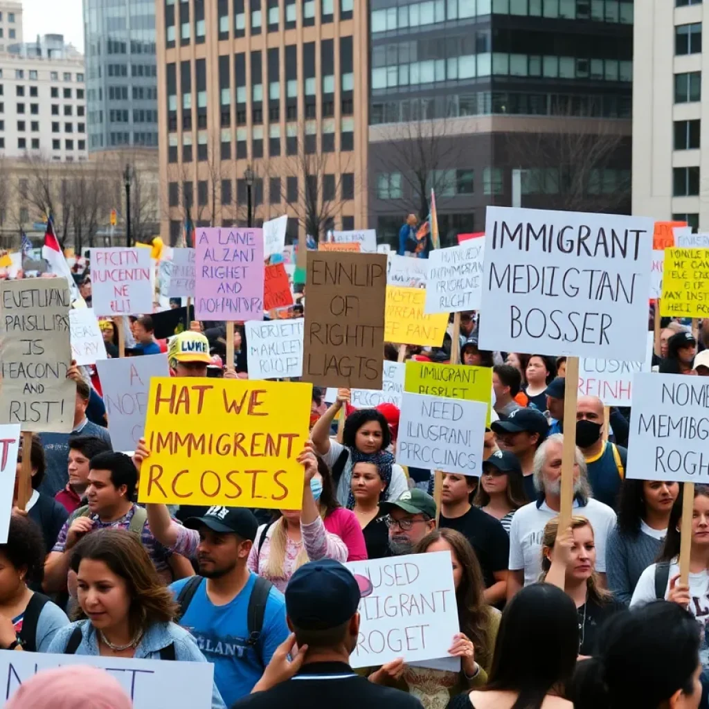 Protesters advocating for immigrant rights in the city