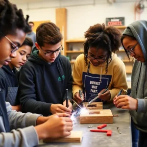 High school students engaged in skilled trades activities