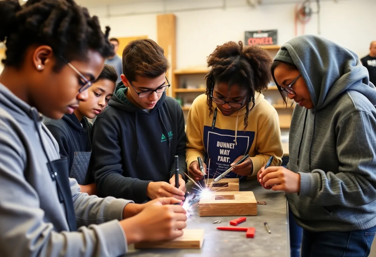 High school students engaged in skilled trades activities