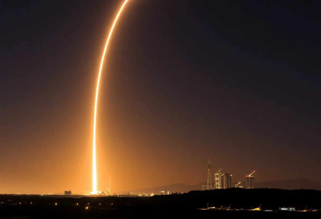 Rocket contrail visible in the night sky over Las Vegas