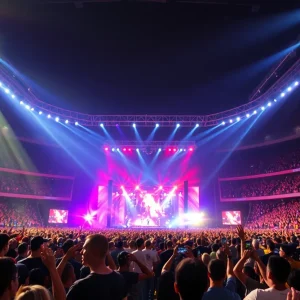 Crowd enjoying a concert at a stadium