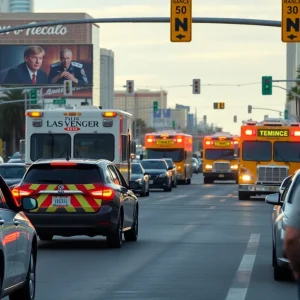 Scene of a traffic collision in Las Vegas with emergency responders