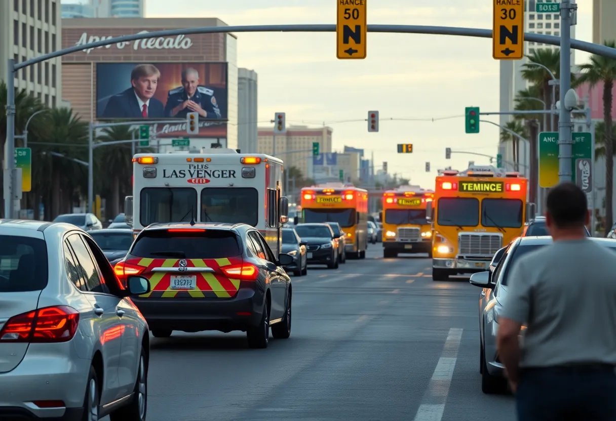 Scene of a traffic collision in Las Vegas with emergency responders