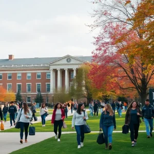 Vibrant UNLV campus during fall with students walking