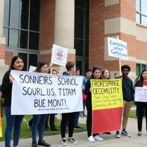 Students advocating for community safety and gun reform outside university