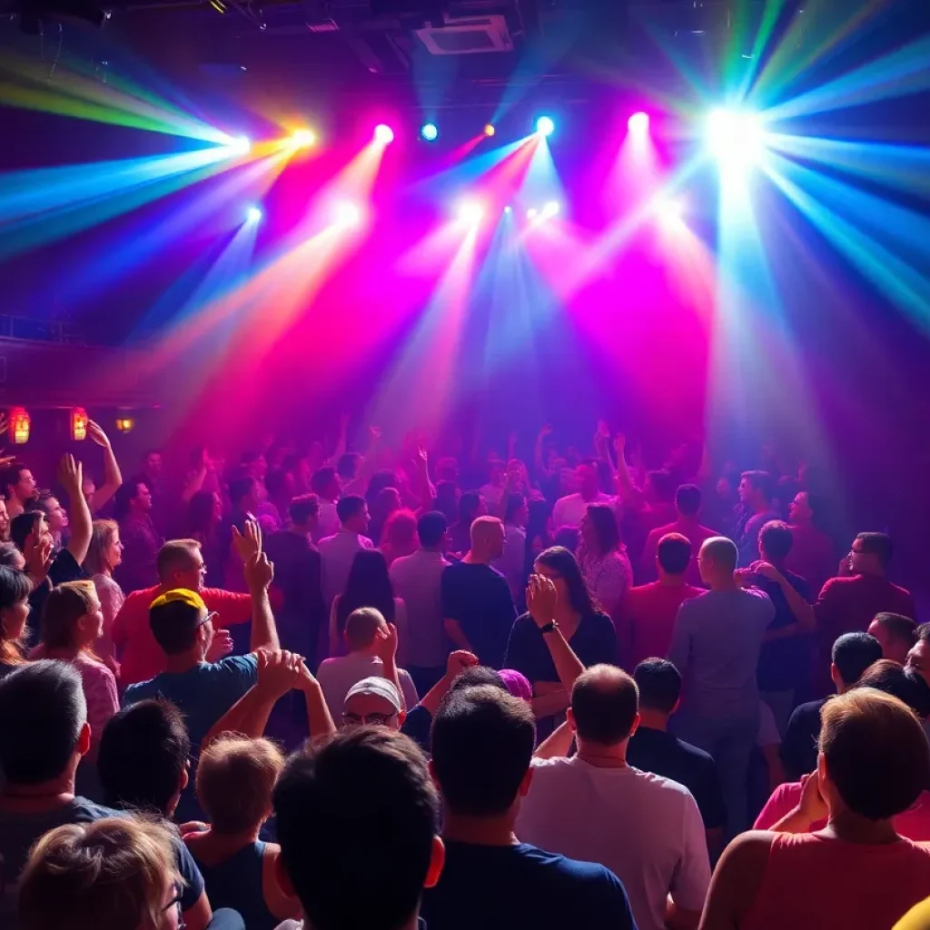 Concert scene featuring a lively audience and vibrant stage lights