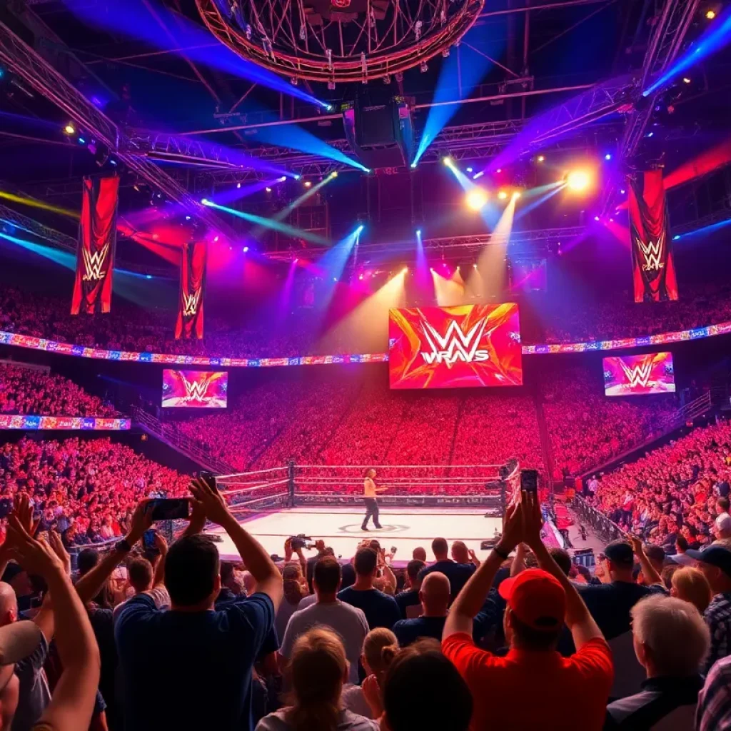 Crowd cheering at WrestleMania in Las Vegas
