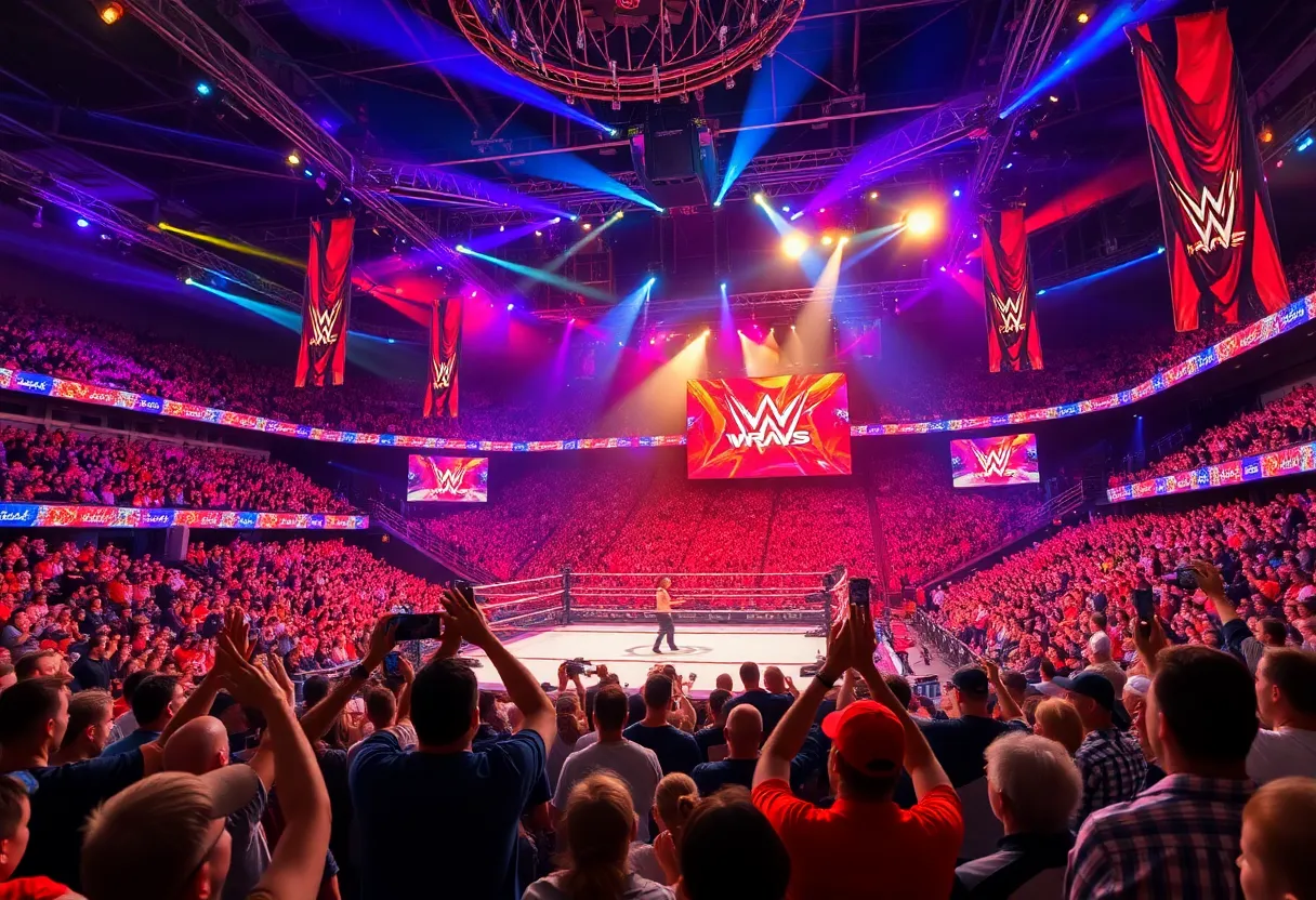 Crowd cheering at WrestleMania in Las Vegas