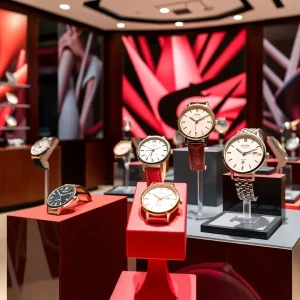 Showroom display of Abingdon Co. watches for women