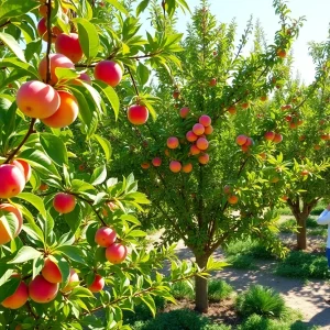 Fruit trees in Ahern Orchard, Las Vegas with community members