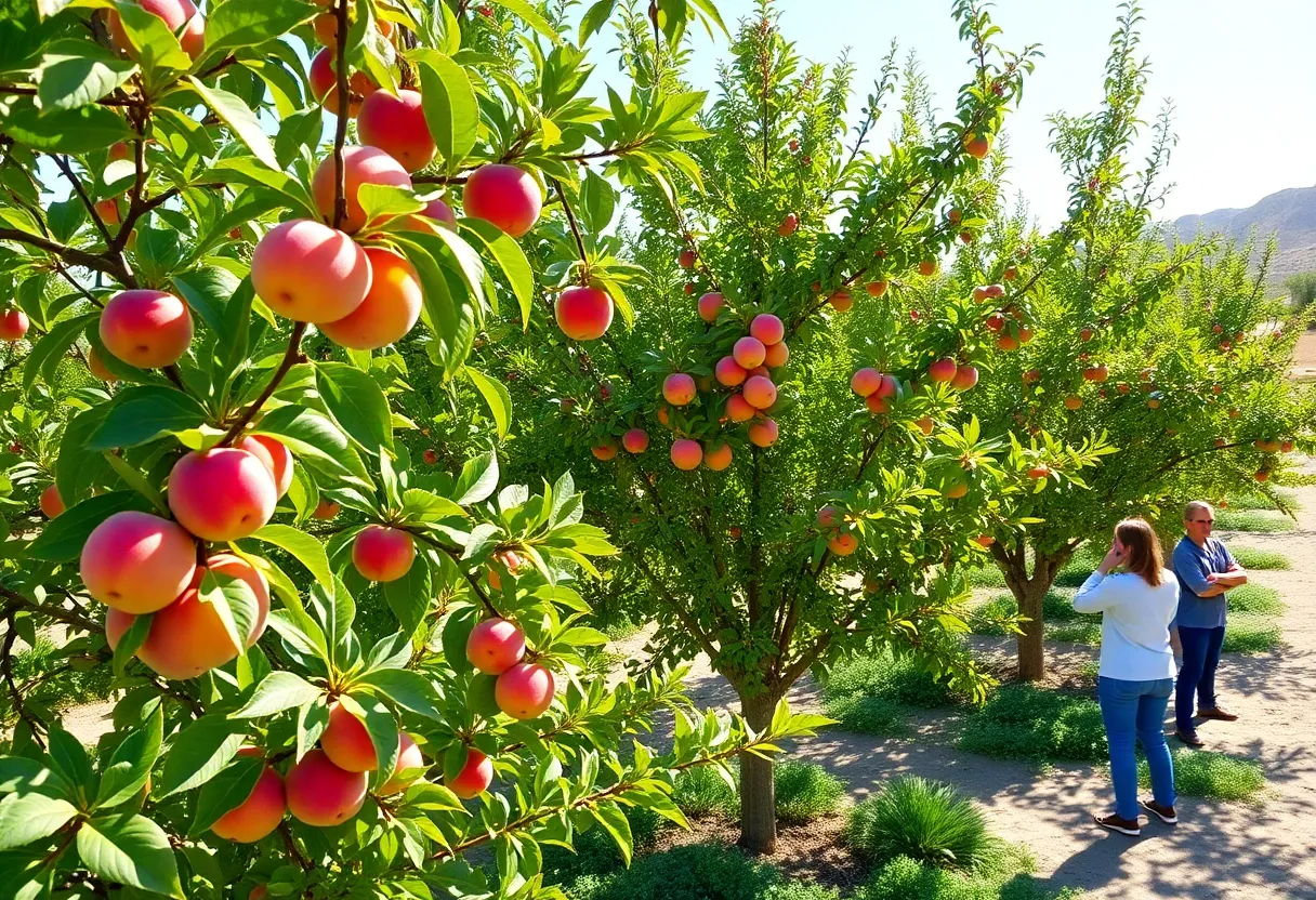 Fruit trees in Ahern Orchard, Las Vegas with community members