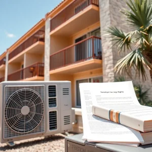 Air conditioning unit in a Las Vegas apartment complex symbolizing tenant rights.