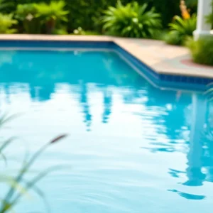 Relaxing scene of a backyard swimming pool in Las Vegas