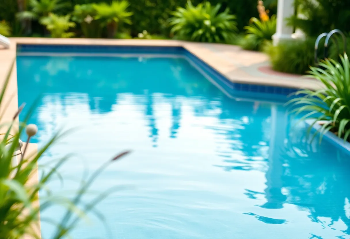 Relaxing scene of a backyard swimming pool in Las Vegas