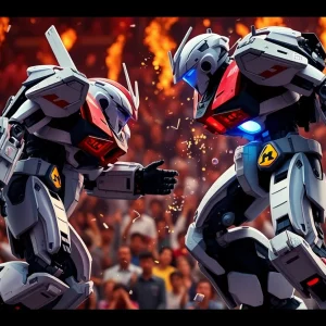 BattleBots event with robots in combat and cheering audience