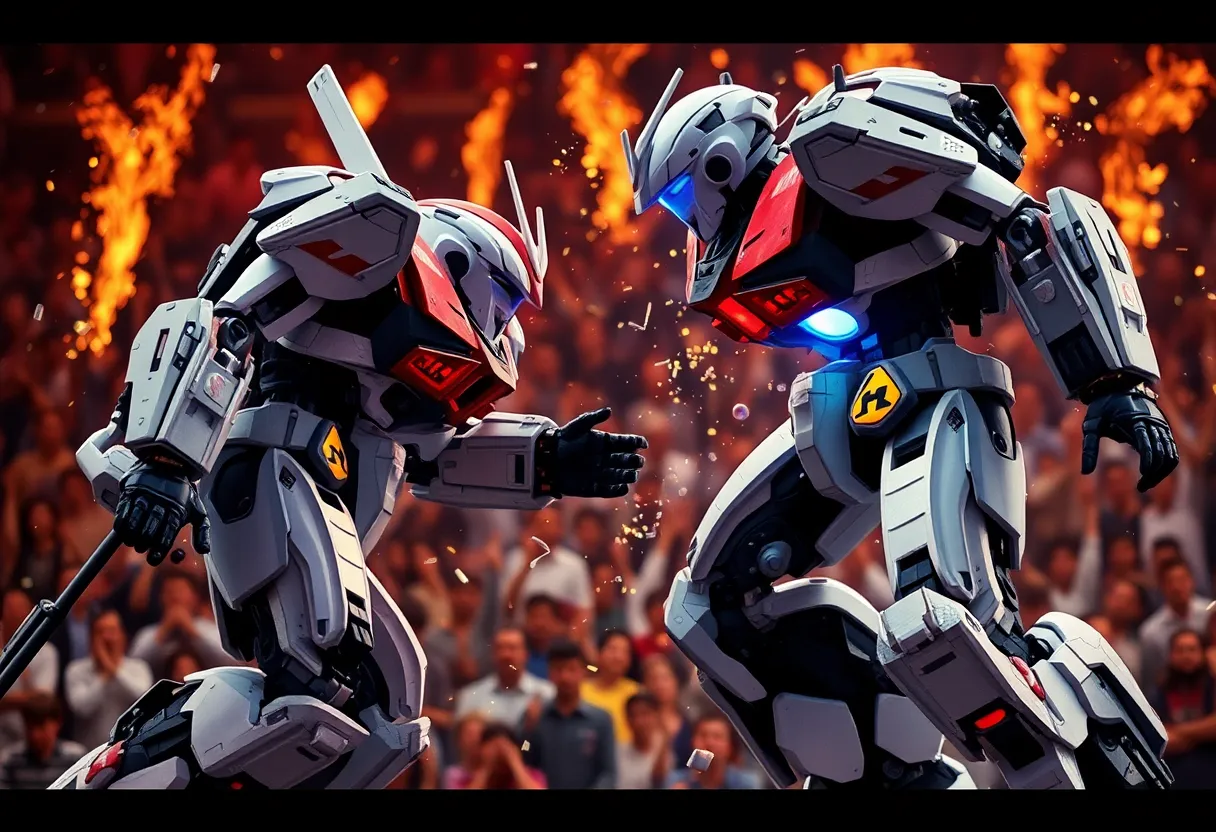 BattleBots event with robots in combat and cheering audience
