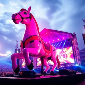 Stage setup with a mechanical horse for Beyoncé's concert
