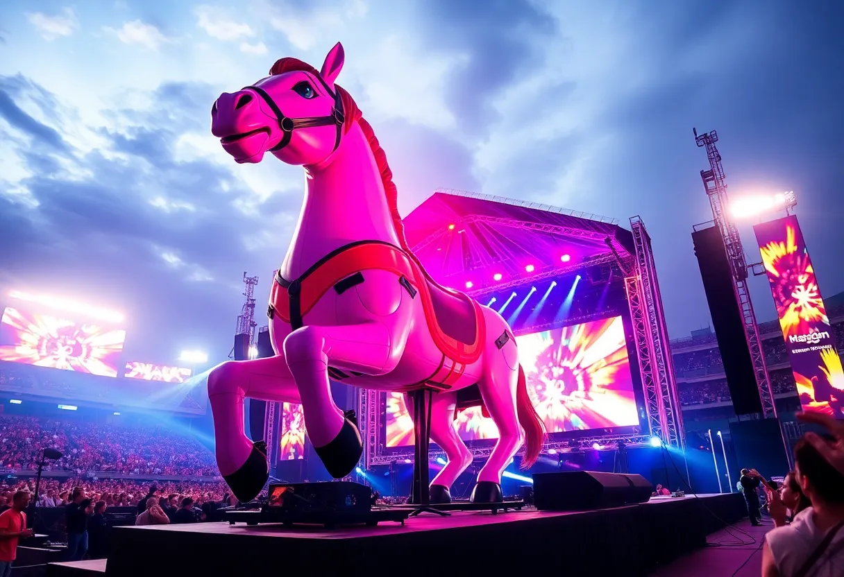 Stage setup with a mechanical horse for Beyoncé's concert
