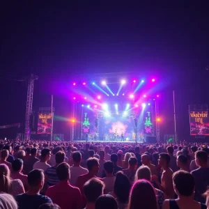 A lively concert audience at a major music event