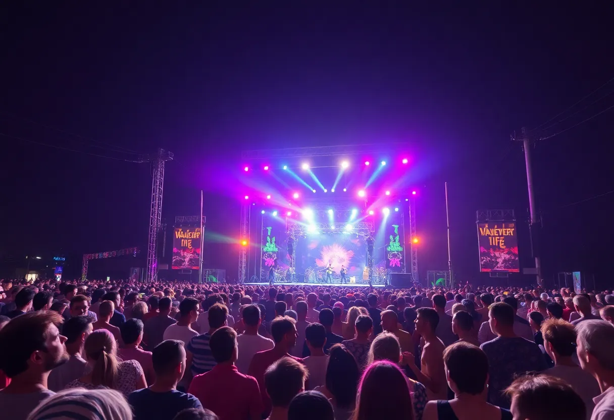 A lively concert audience at a major music event
